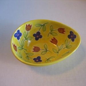 Hausen Ware Yellow Egg Shape Ceramic Bowl with Flowers 6 1/2in.Lx5in.Wx3inD NWNT